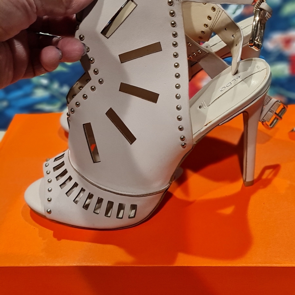 off white high heeled sandals